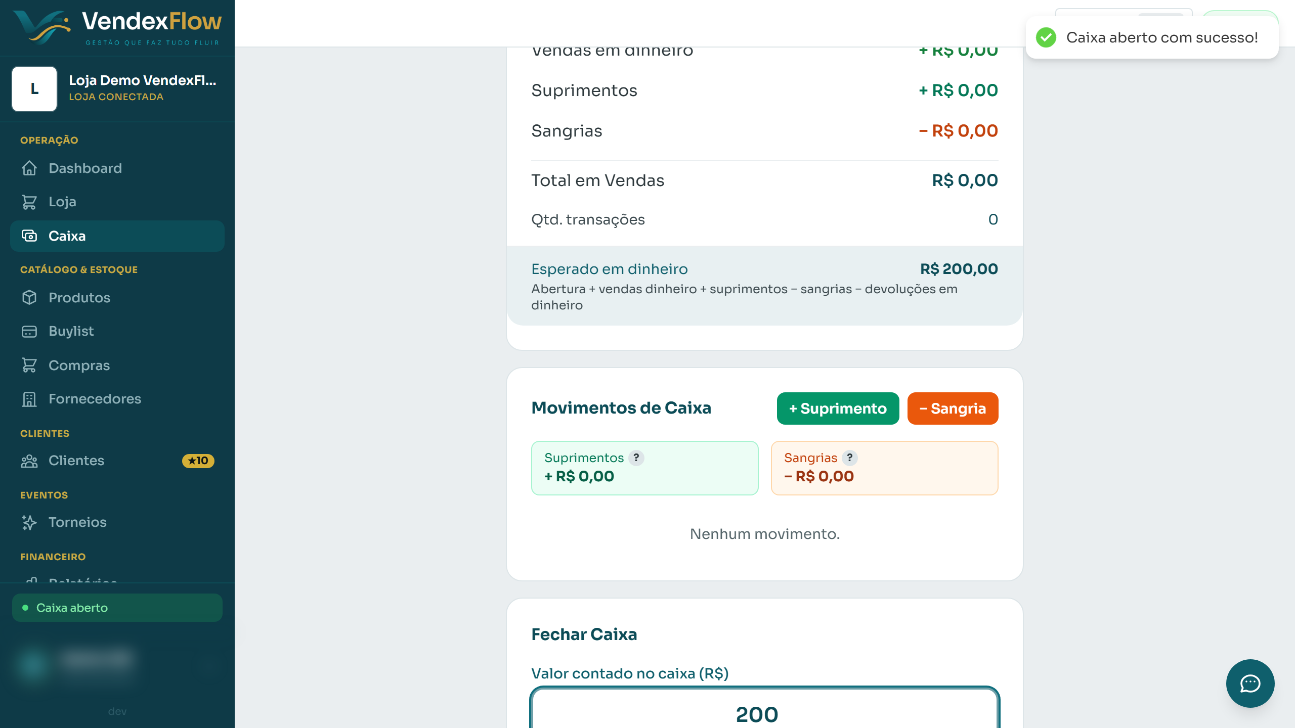 Passo 4: No fim do dia, conte o dinheiro da gaveta e digite aqui. O sistema mostra a diferença pro esperado.