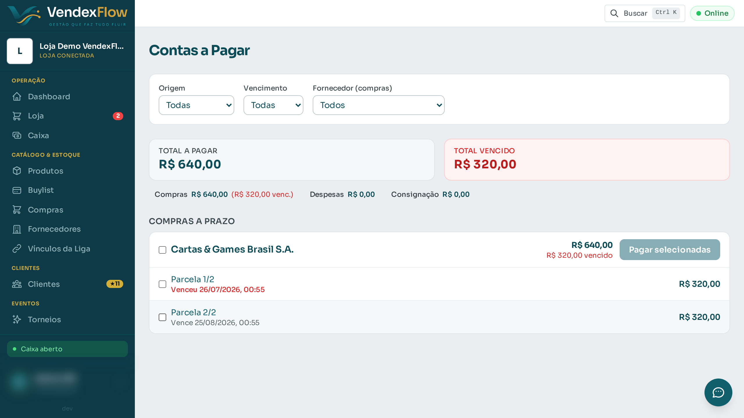 Prévia: Ver e pagar as contas a pagar