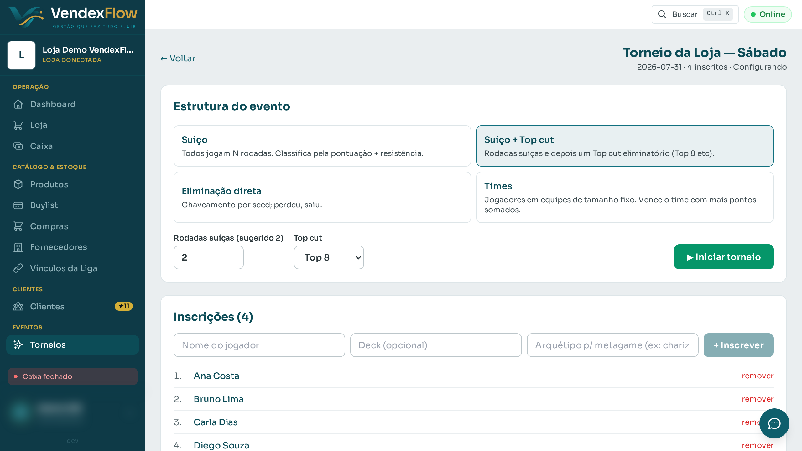 Prévia: Executar o torneio (rodadas e resultados)