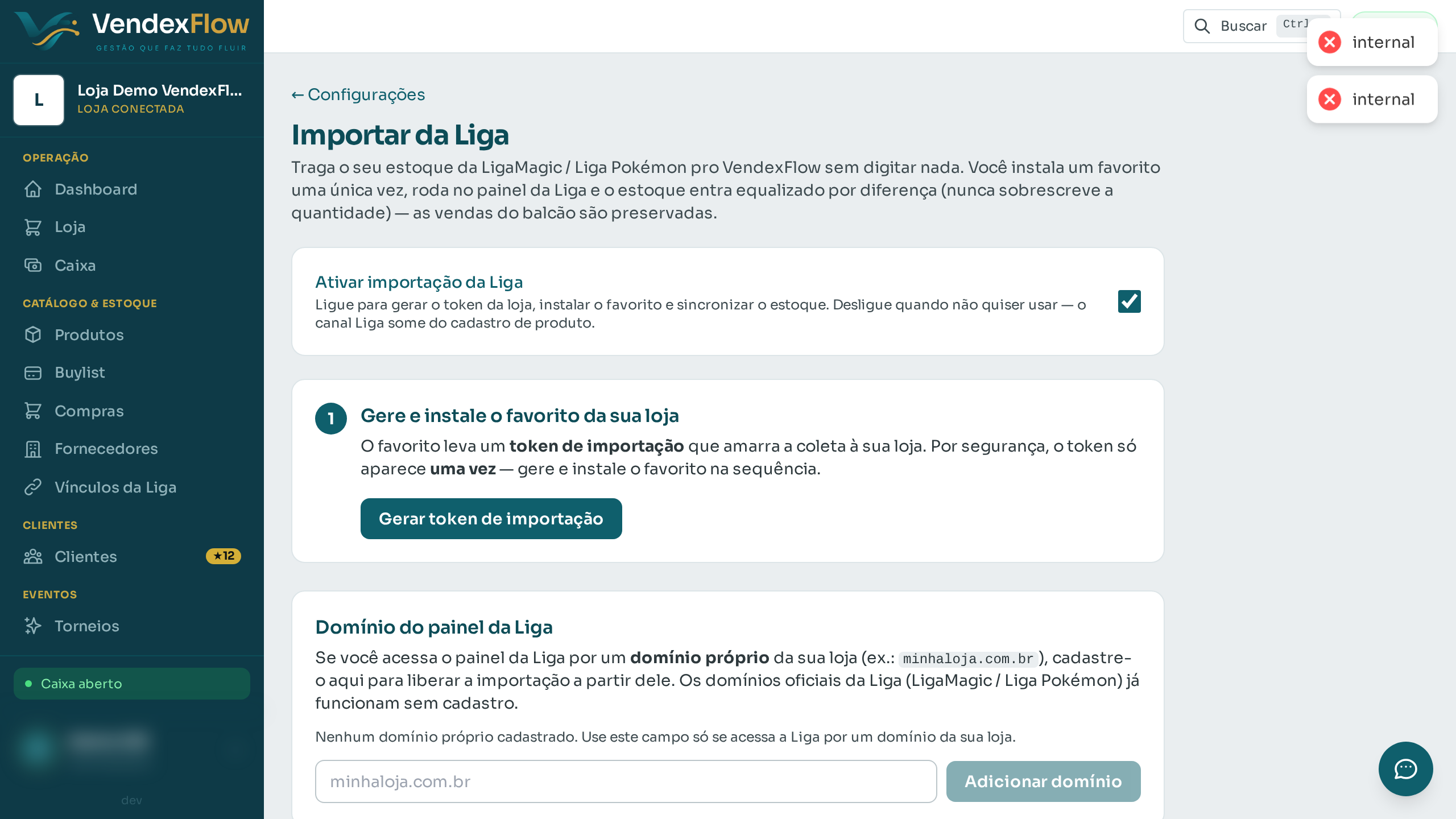 Prévia: Sincronizar o estoque com a Liga
