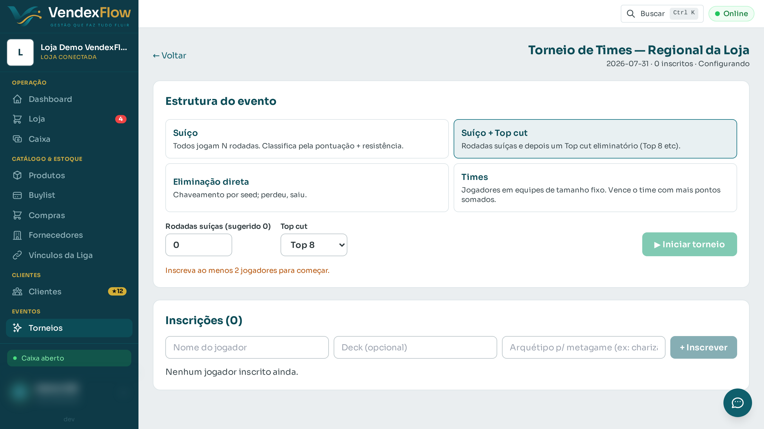 Prévia: Fazer um torneio de times